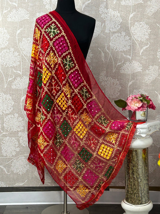 Embroidered phulkari dupatta by Kurti Connection USA