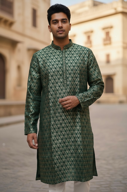 Menβs kurta pajama set : Jaquard cotton by Kurti Connection USA