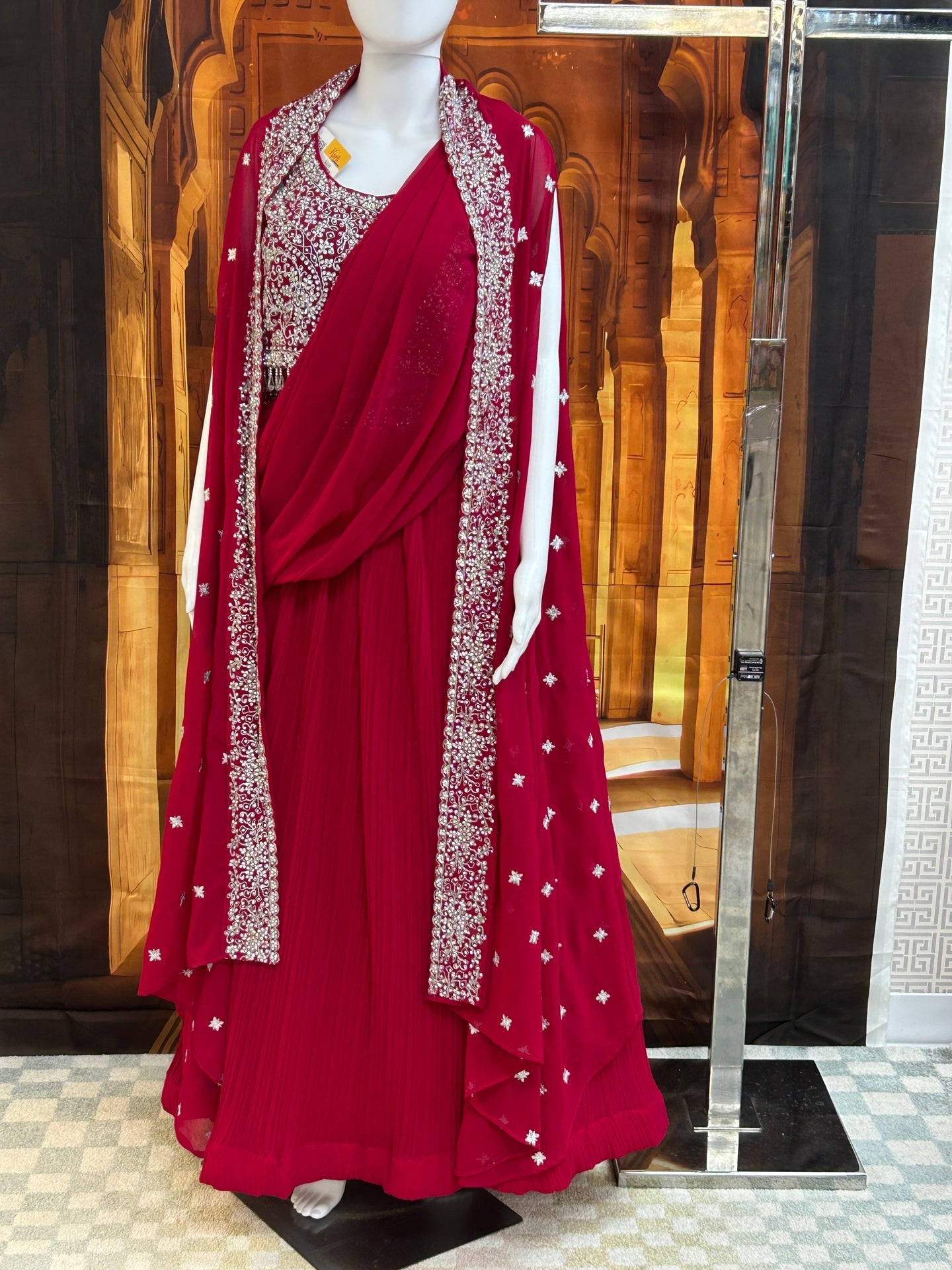 Dark pink lehenga Choli set with jacket and pre stitched dupatta by Kurti Connection USA