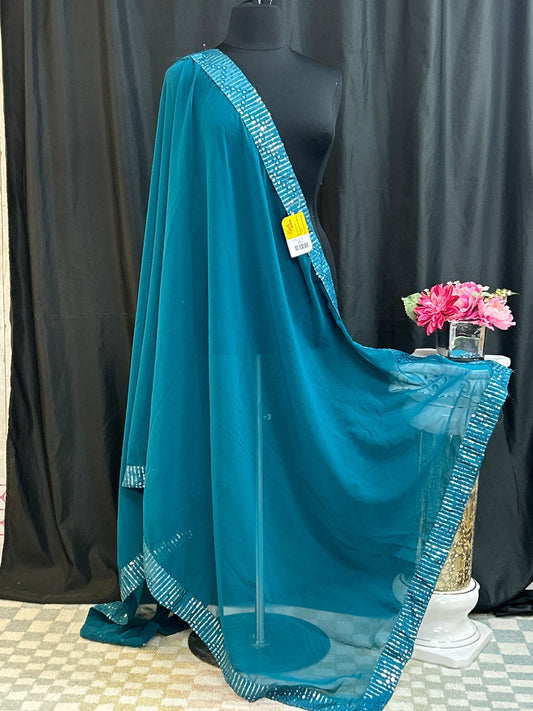 Peacock blue dupatta with sequin border by Kurti Connection USA