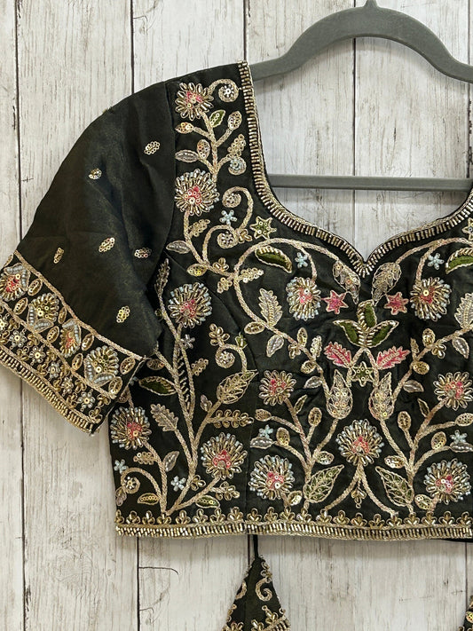Hand embroidered blouse | tissue silk blouse with all over hand embroidery by Kurti Connection USA
