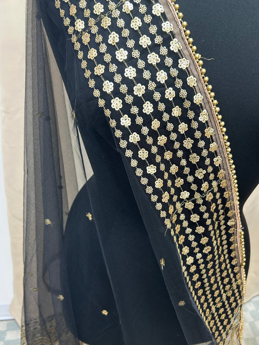 Black sequin net duppata