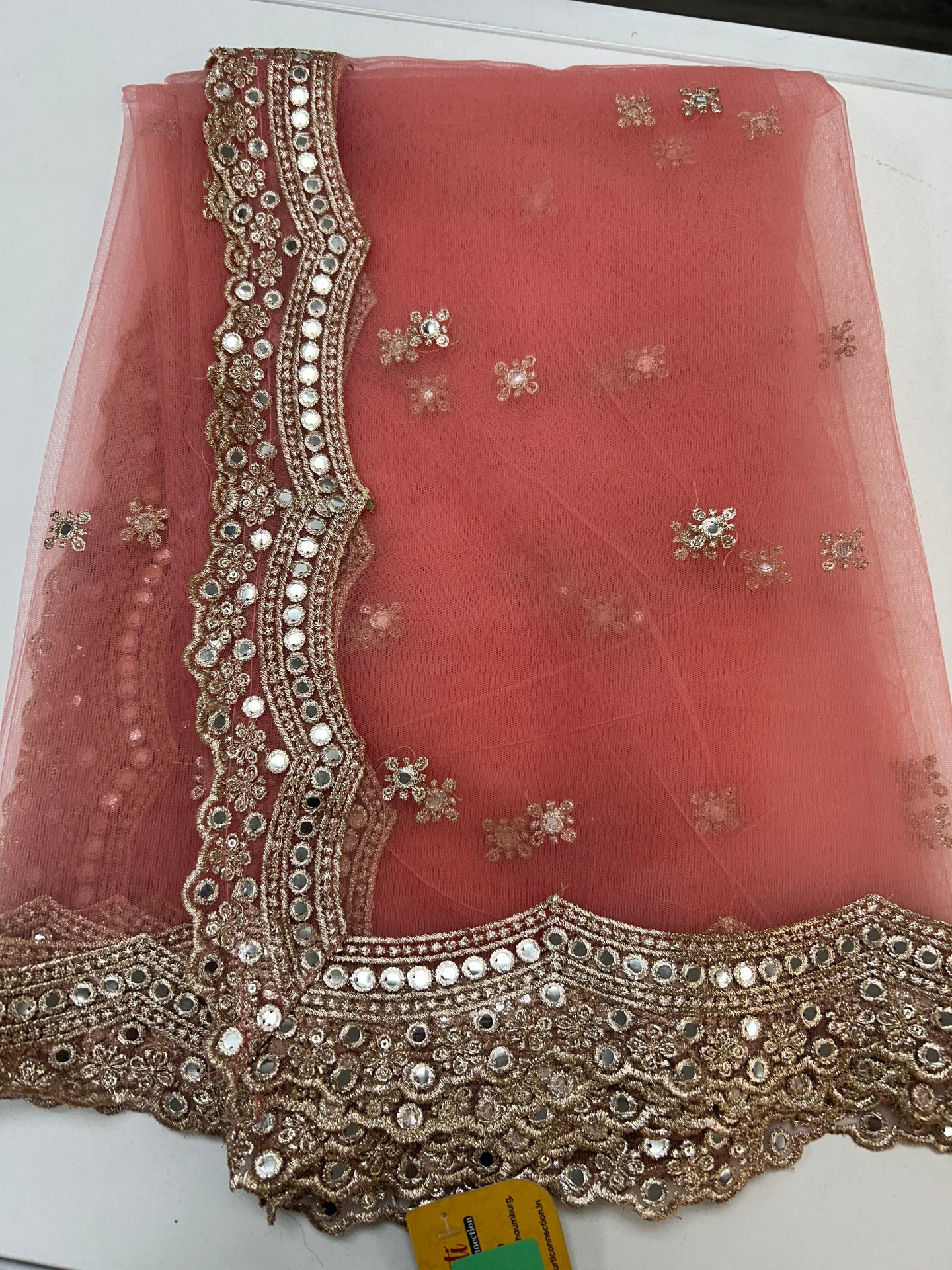 Light pink mirror work duppata