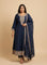 Kurti Connection USA navy blue embroidered kurti set with matching dupatta and trousers on a model