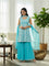 Kurti Connection USA turquoise georgette sleeveless kurti with white embroidery and matching sharara set and dupatta