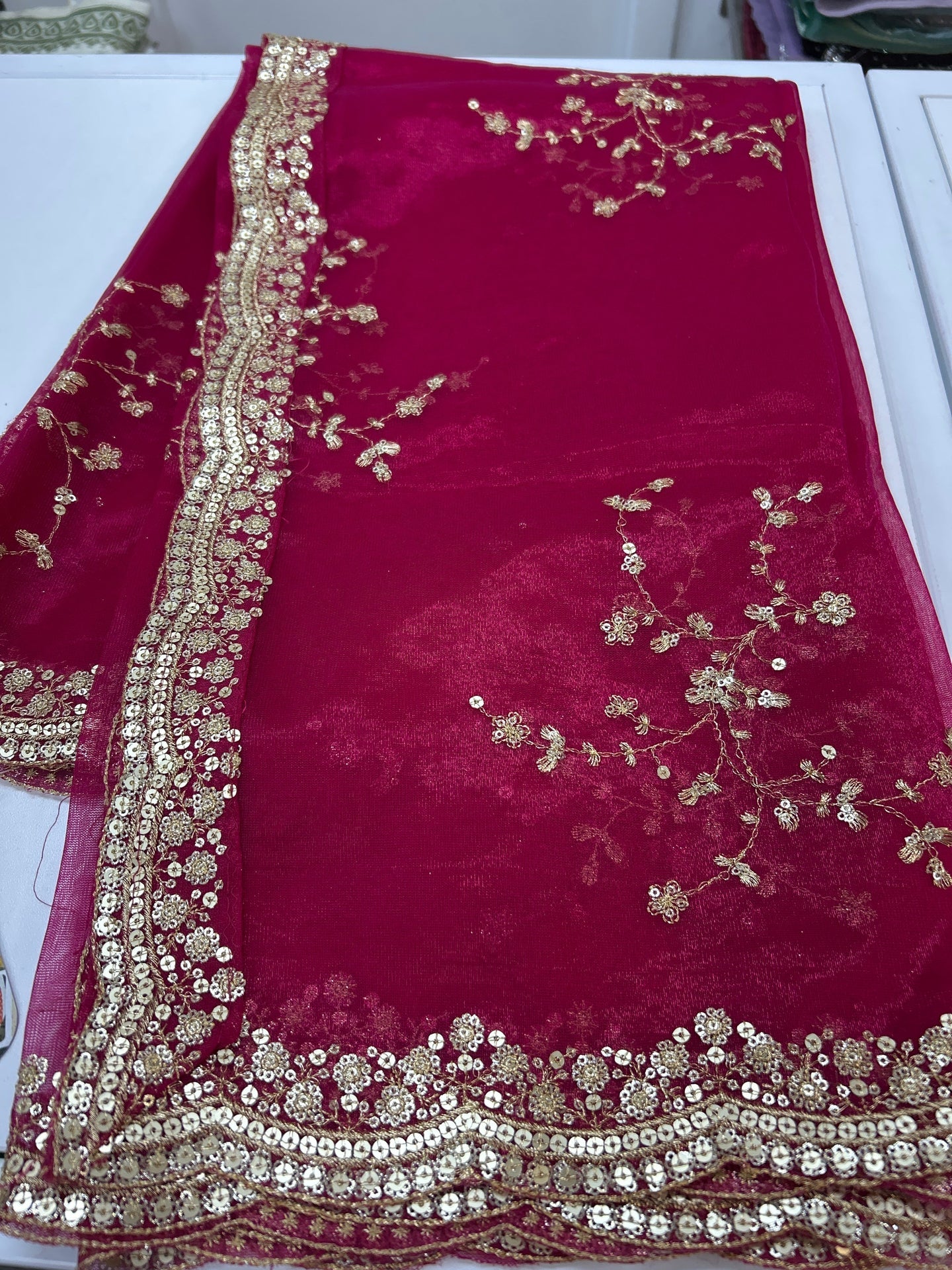 Tissue silk dupatta with sequin work by Kurti Connection USA