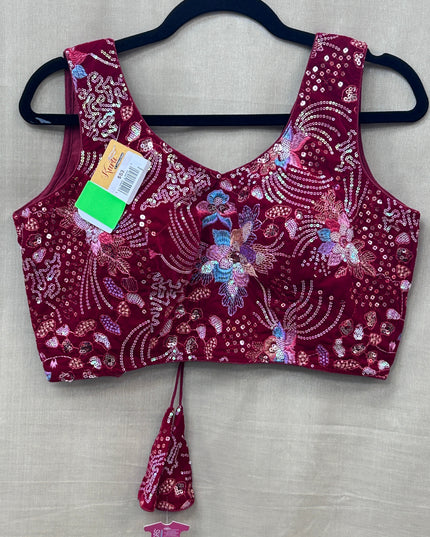 Red velvet blouse with embroidery work