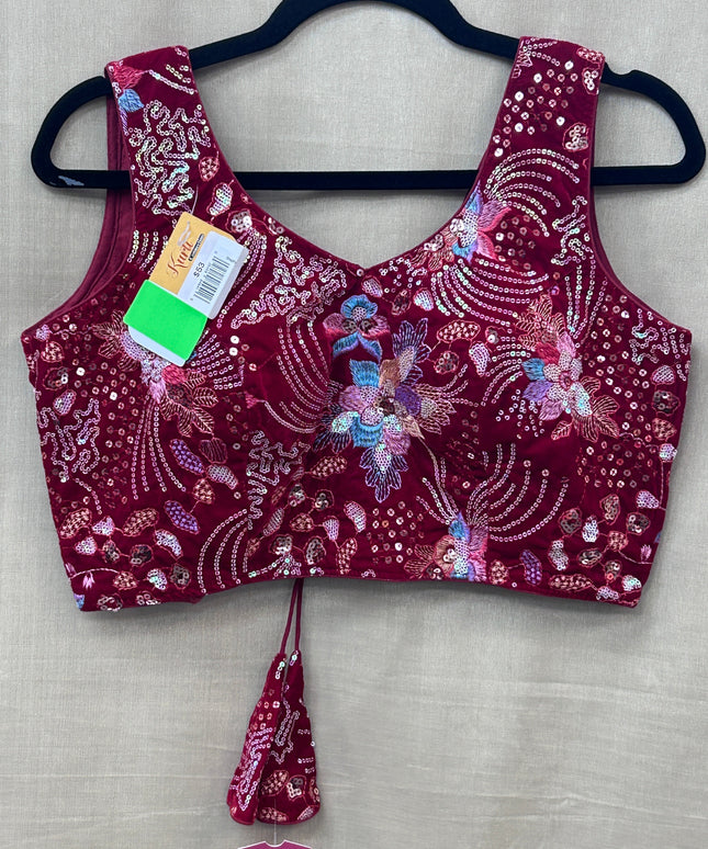 Red velvet blouse with embroidery work