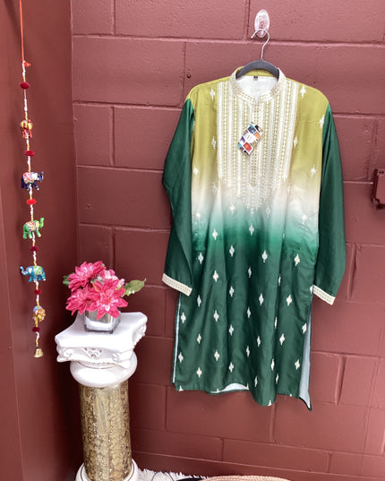 Mehandi green mens kurta with white pant