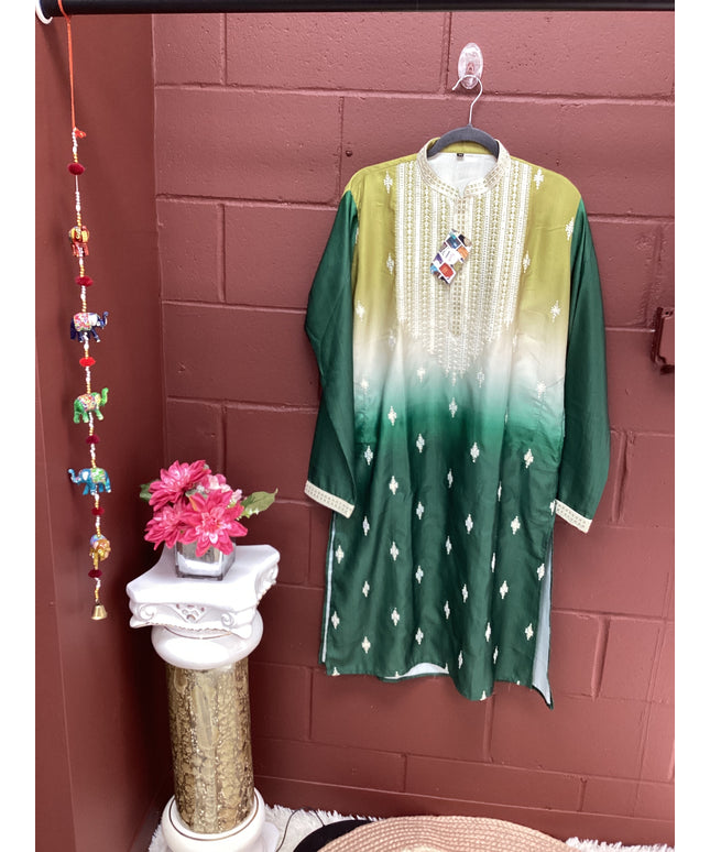 Mehandi green mens kurta with white pant