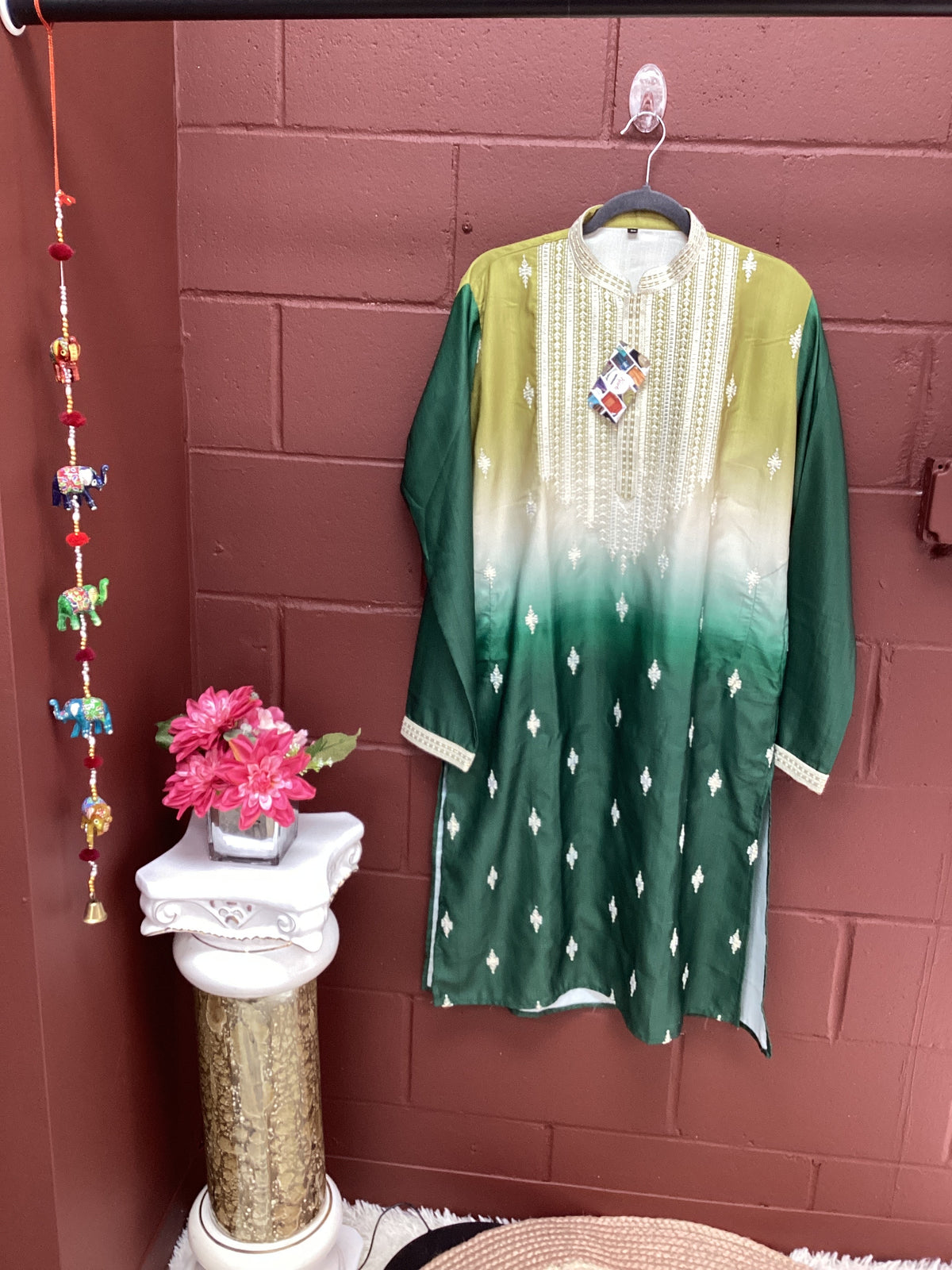 Mehandi green mens kurta with white pant
