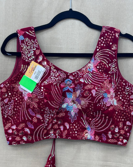 Red velvet blouse with embroidery work