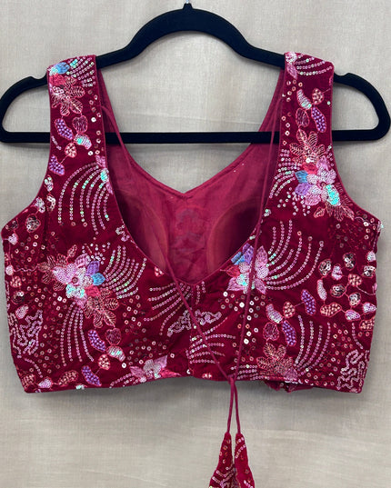 Red velvet blouse with embroidery work