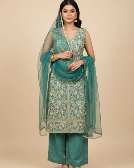 Tissue silk embroidered salwar suit