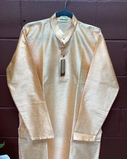 peach mens  kurta with white pant