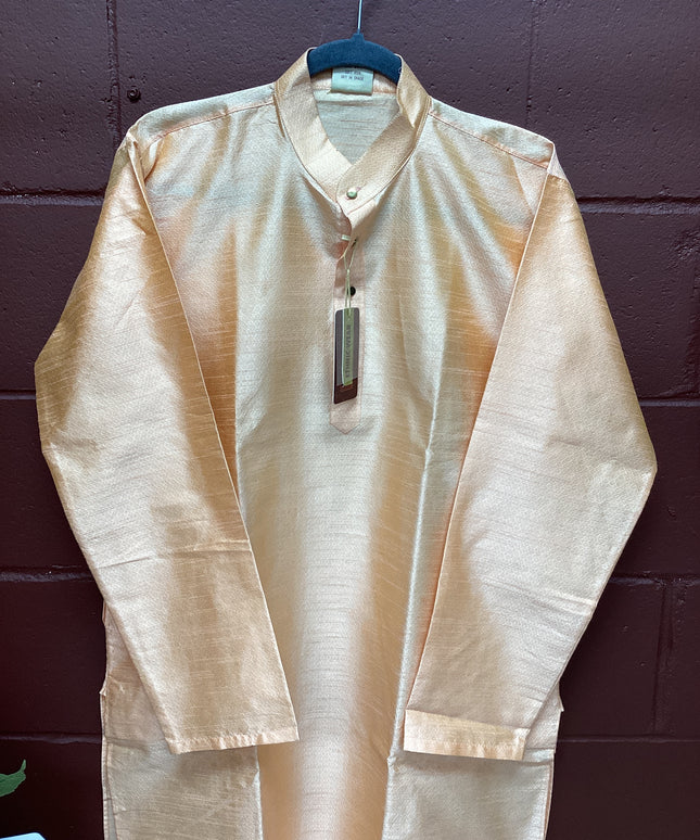 peach mens  kurta with white pant