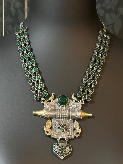 92.5 silver necklace | dual tone necklace with stone setting by Kurti Connection USA