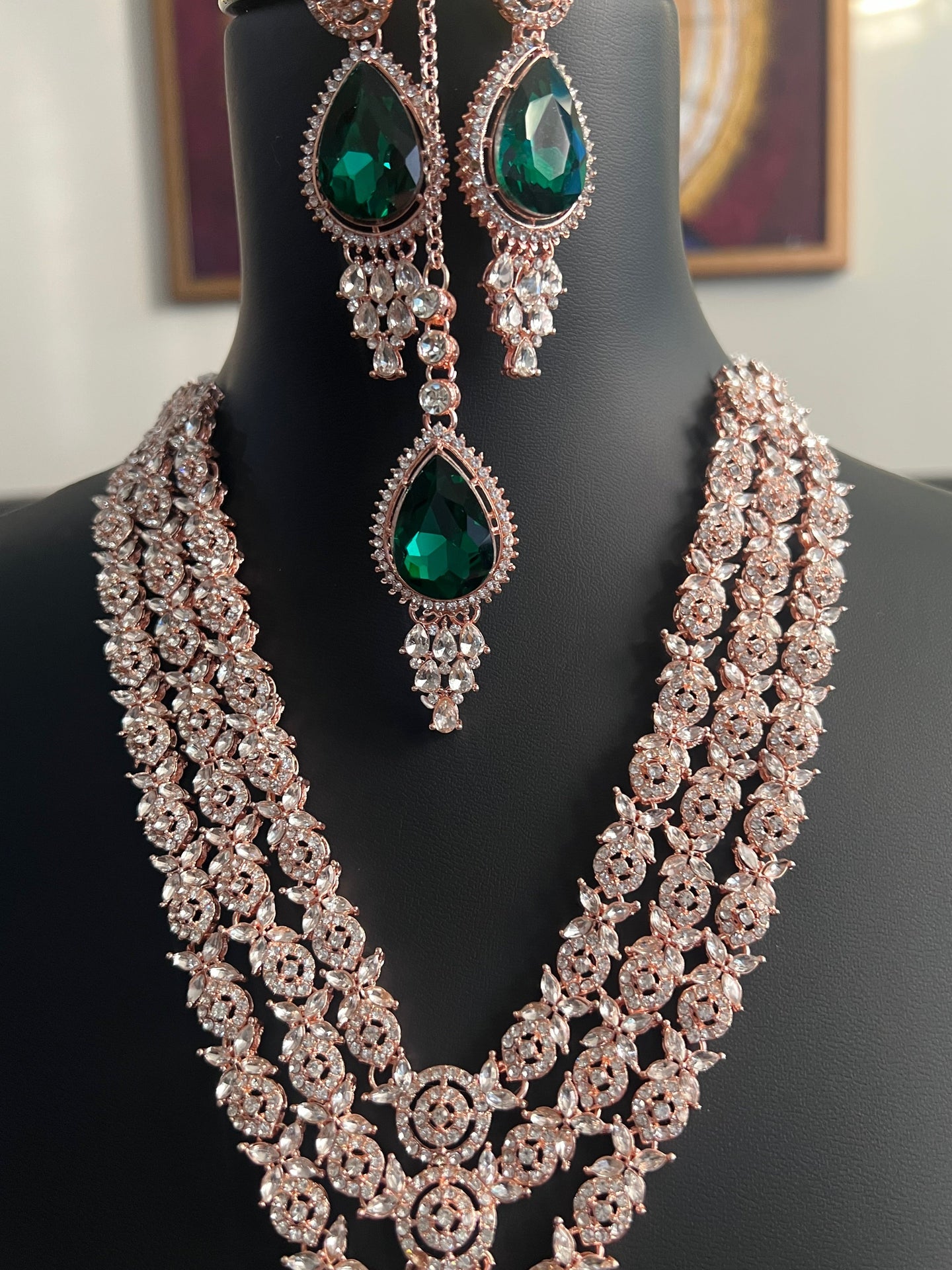 Royal look rose gold finish necklace set by Kurti Connection USA