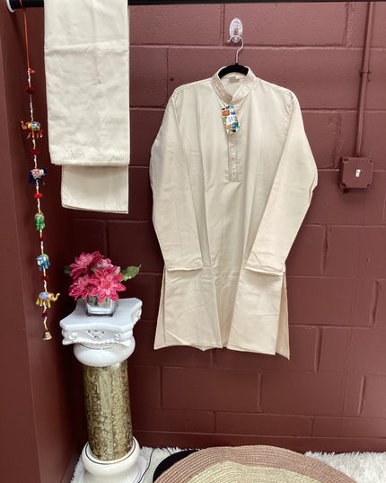 Beige mens kurta with pant