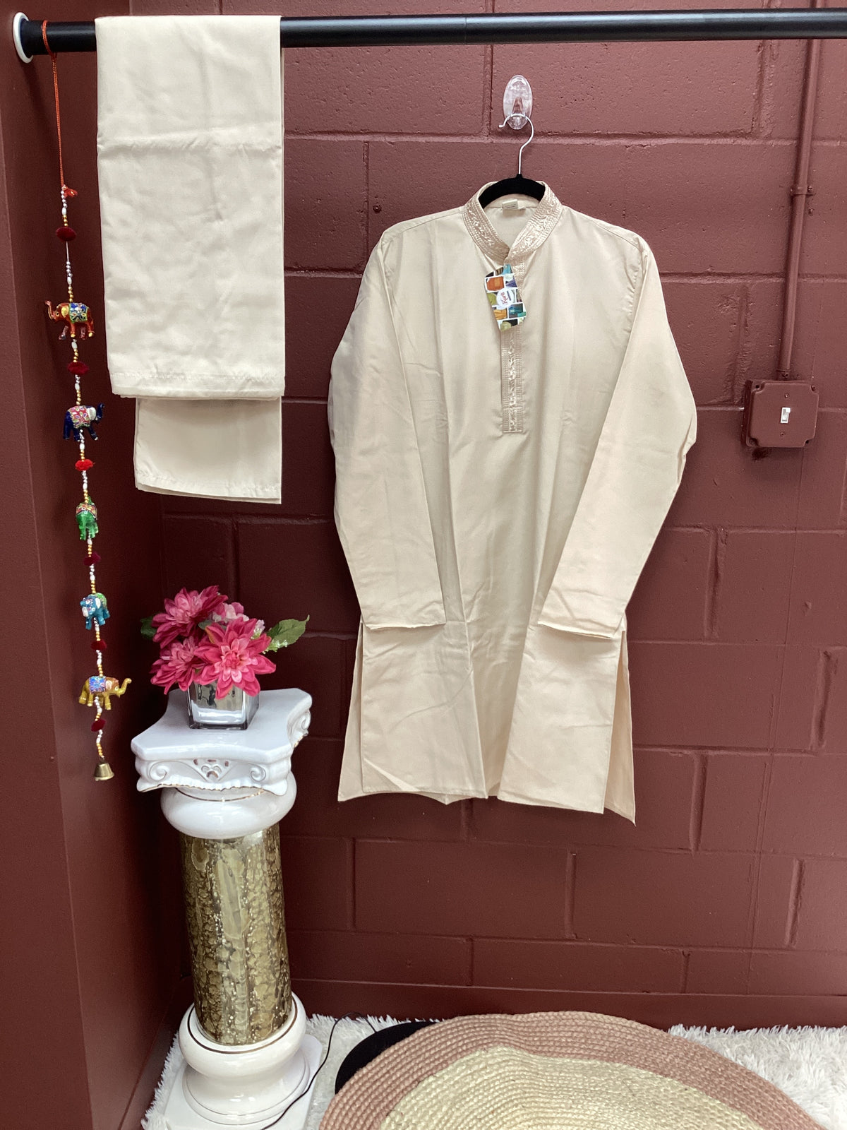 Beige mens kurta with pant