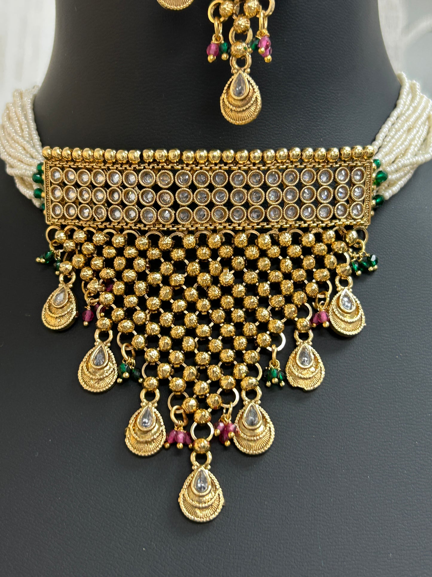 Gold plated necklace set / traditional necklace set by Kurti Connection USA