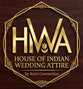 Logo of House of Indian Wedding Attire with gold text on a wooden background