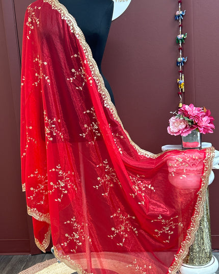 Red shimmer silk dupatta