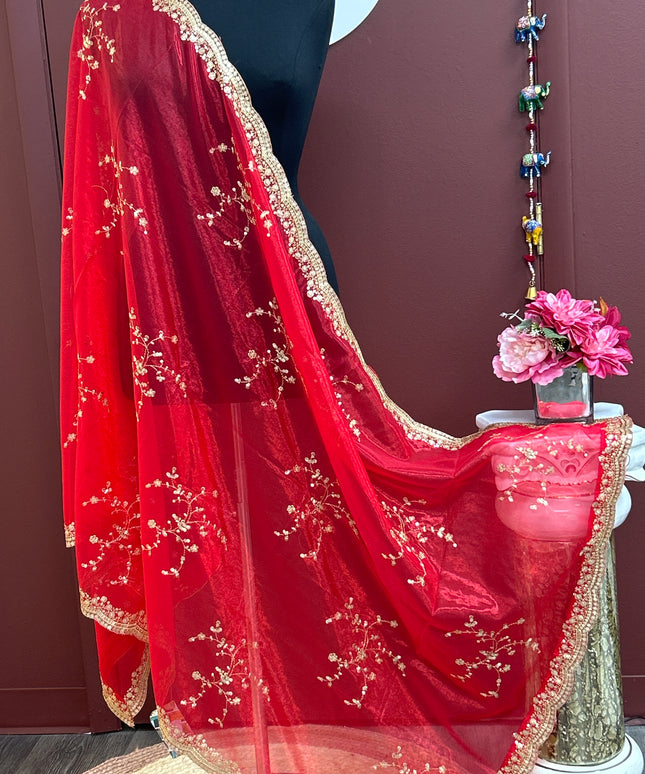 Red shimmer silk dupatta