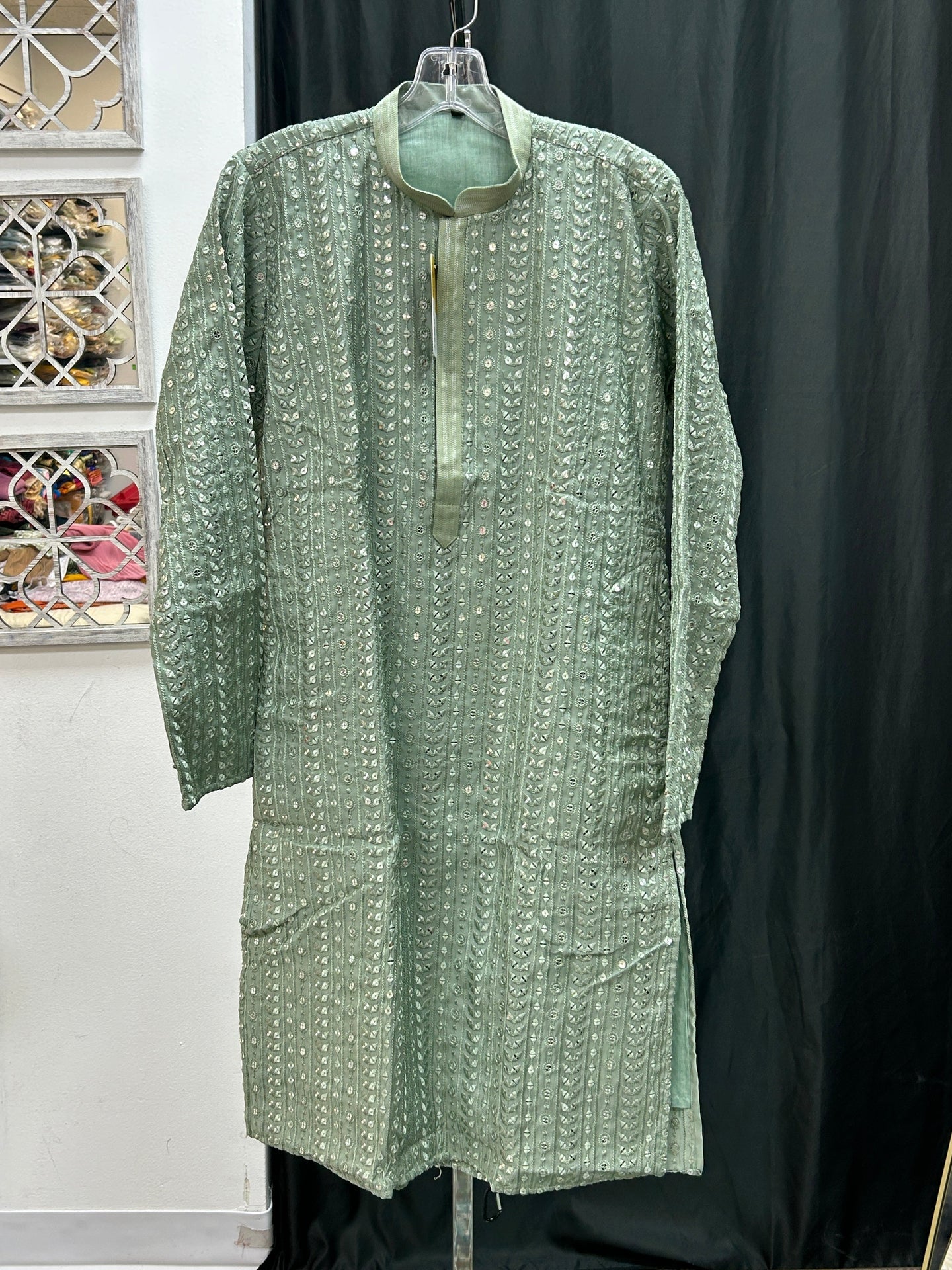 Light green kurta pajama set for men by Kurti Connection USA
