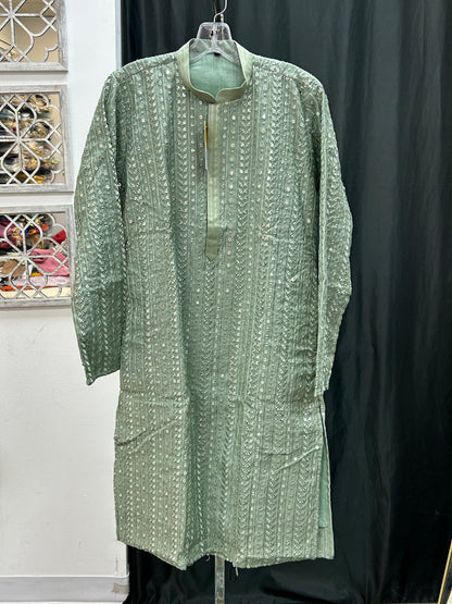 Light green kurta pajama set for men by Kurti Connection USA