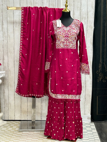 Dark pink sharara set