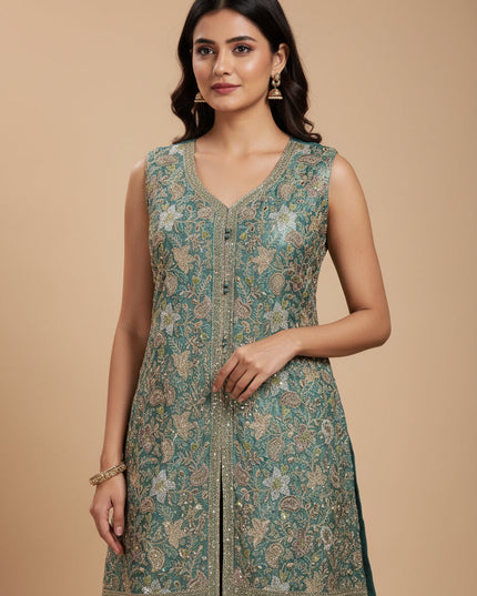Tissue silk embroidered salwar suit