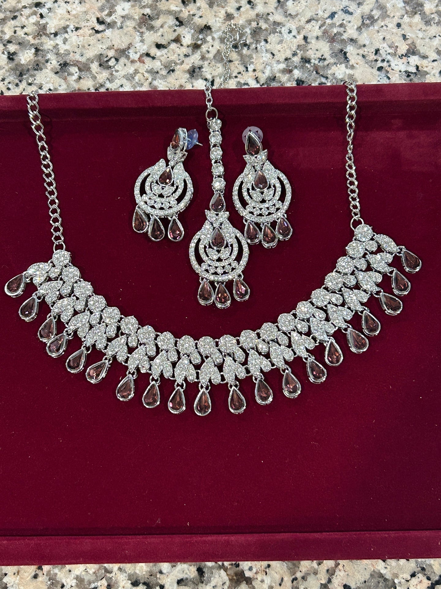 Party wear necklace set | necklace with earrings and maang Teeka by Kurti Connection USA