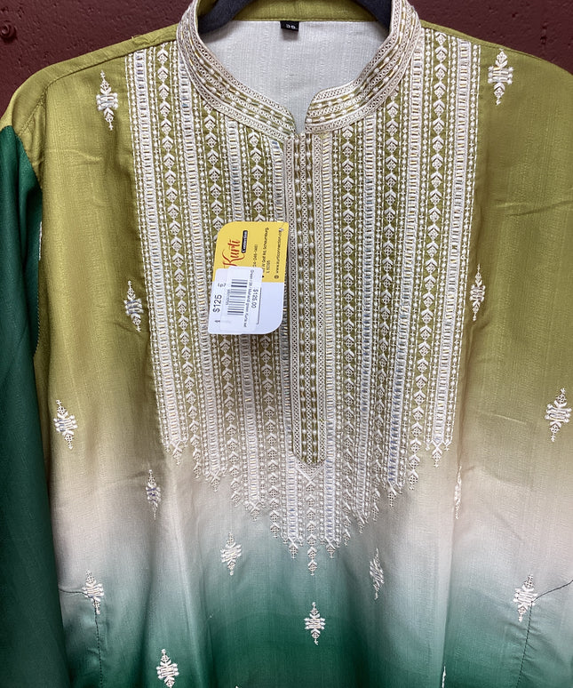 Mehandi green mens kurta with white pant