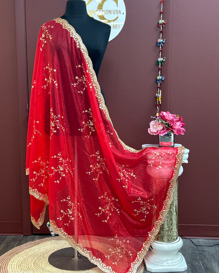 Red shimmer silk dupatta