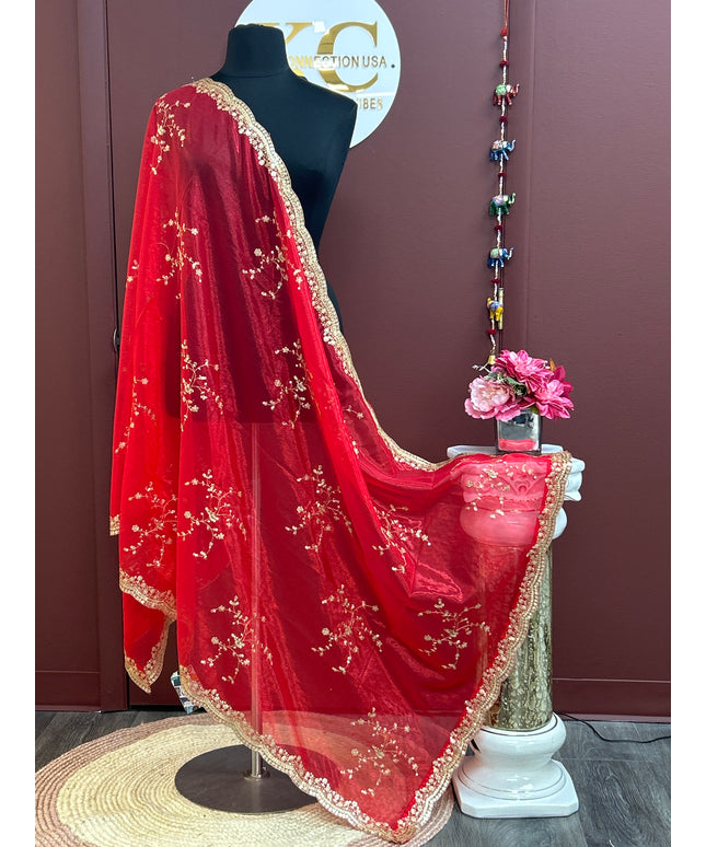 Red shimmer silk dupatta