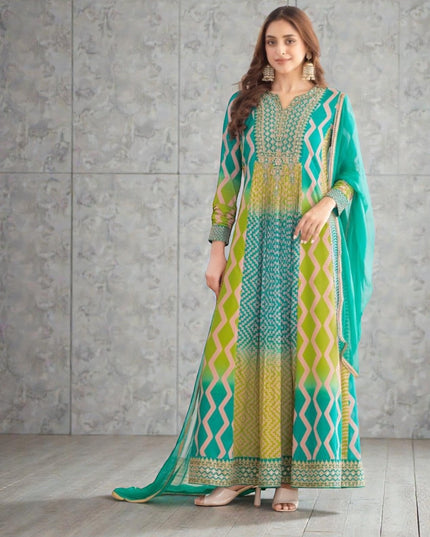 Saawan : Chinon silk long gowns by Kurti Connection USA