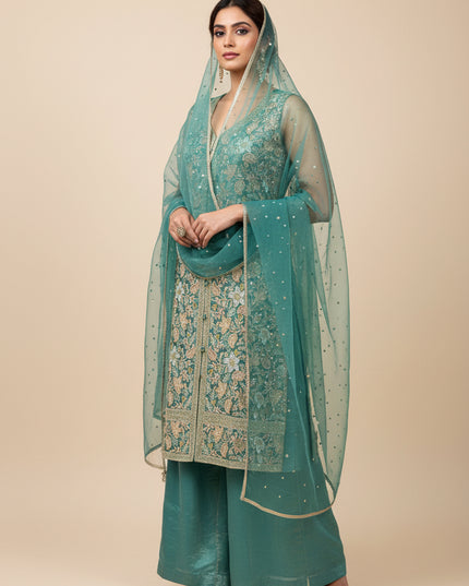 Tissue silk embroidered salwar suit