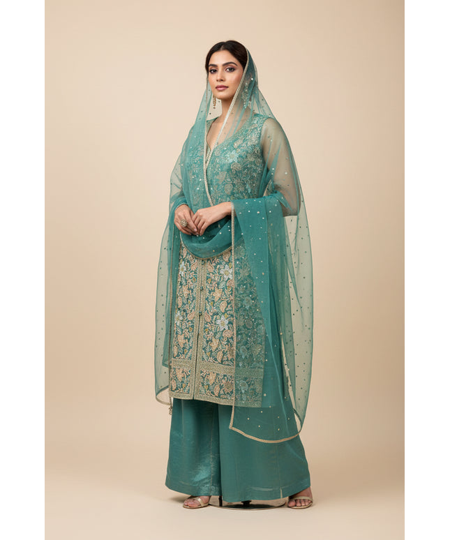 Tissue silk embroidered salwar suit