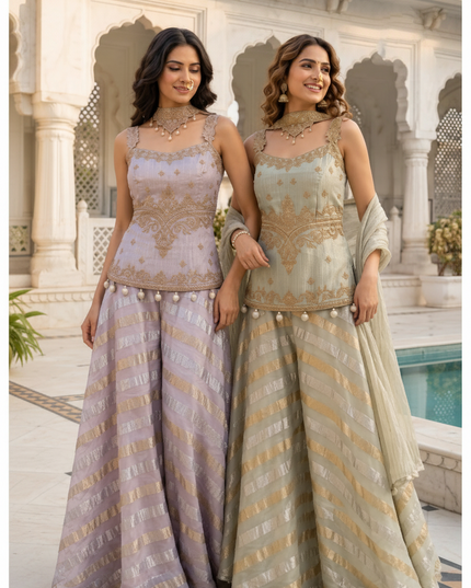 Tissue silk sharara set