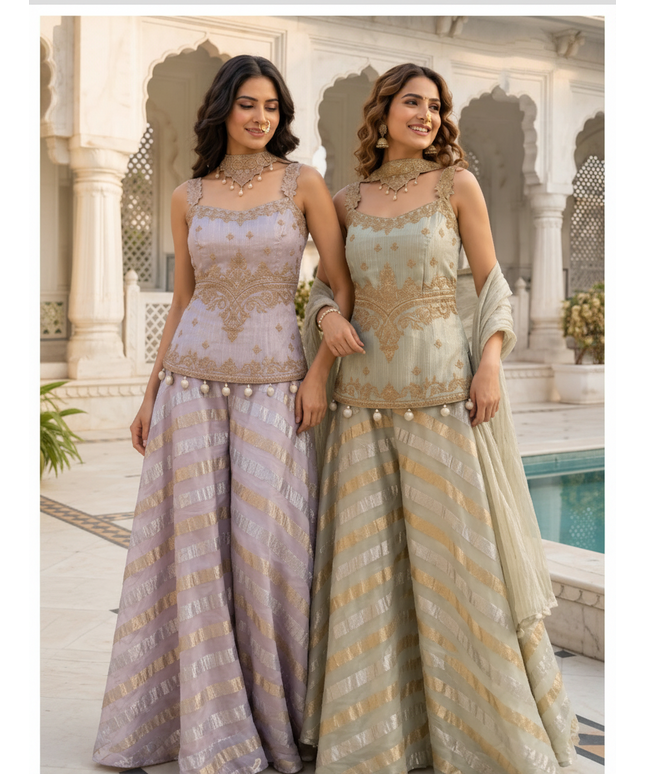 Tissue silk sharara set