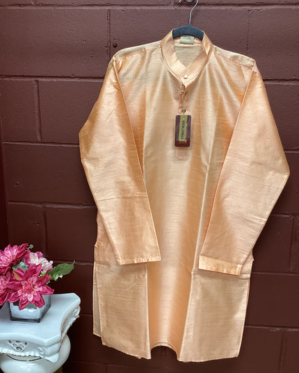 peach mens  kurta with white pant