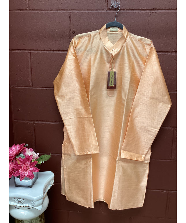 peach mens  kurta with white pant