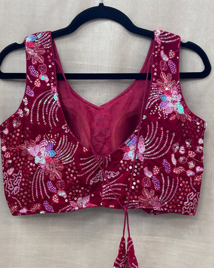Red velvet blouse with embroidery work