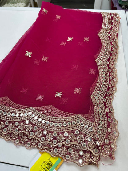 Mirror work dupatta: dark pink by Kurti Connection USA