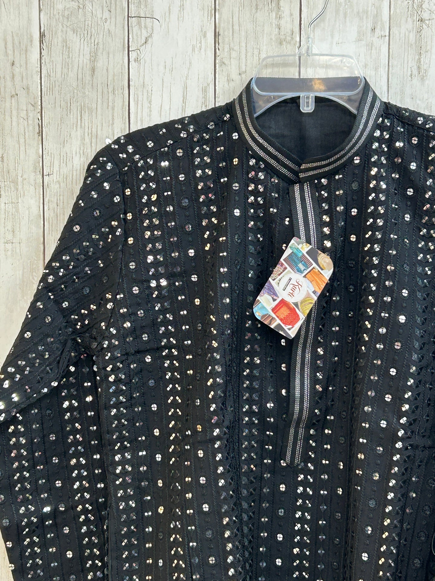 Black mirror work kurta pajama for men by Kurti Connection USA