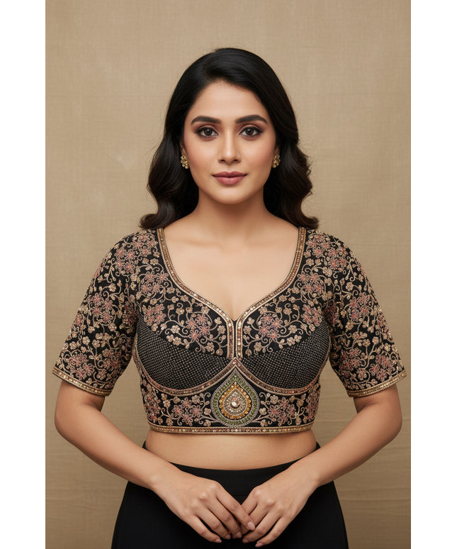 Black blouse with embroidery work