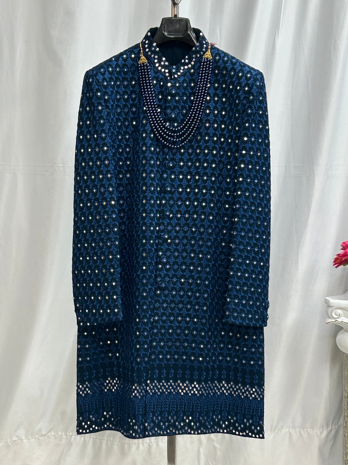 Navy Blue sherwani set/ Mens kurta - Kurti Connection USA