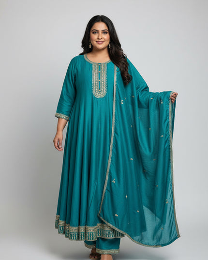 Teal blue Anarkali set
