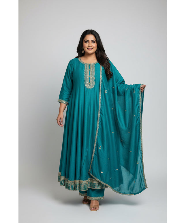 Teal blue Anarkali set
